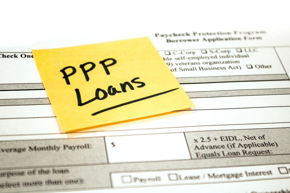 PPP loan application with sticky note