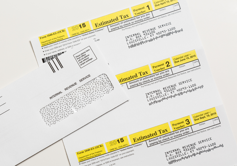 IRS Form 1040-ES for quarterly tax payments with envelope