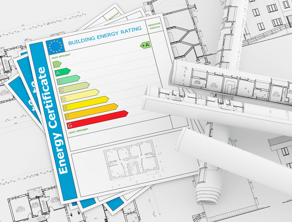 Energy efficiency paperwork and home blueprints