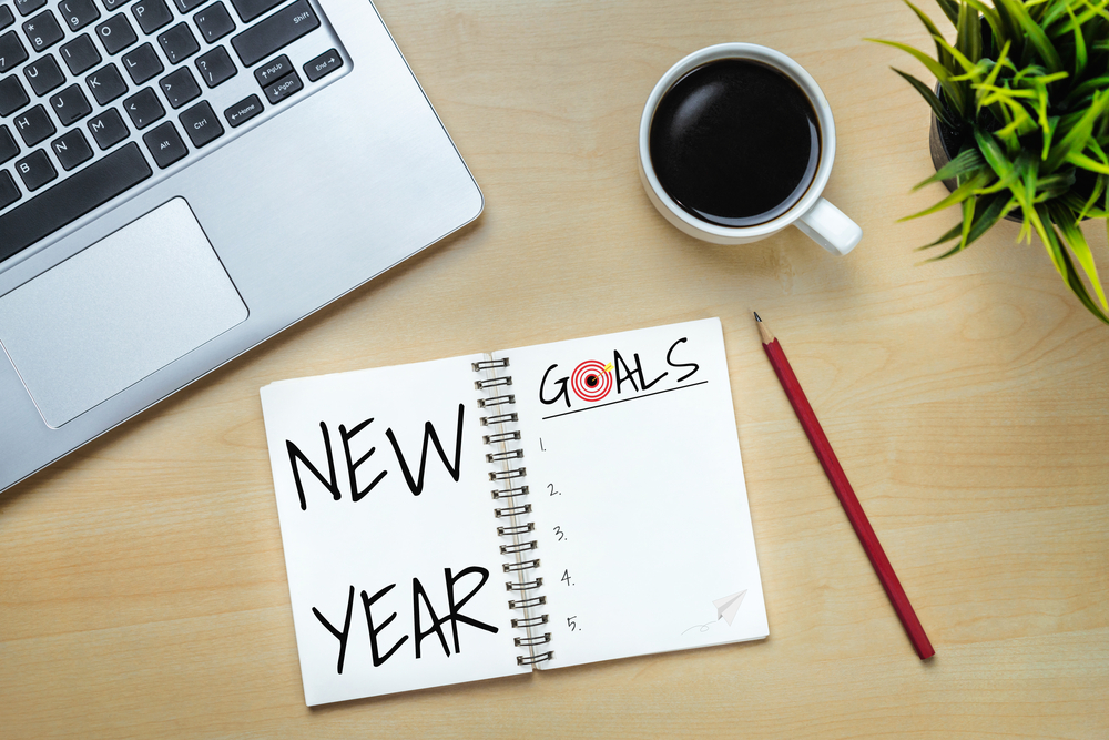 New Year's goals list in notebook