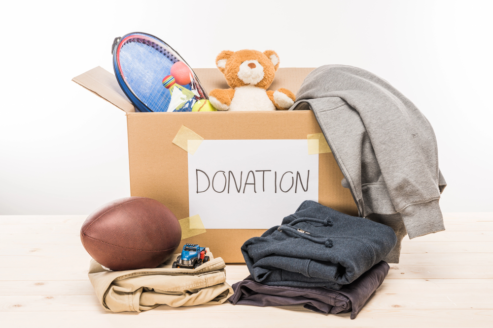 Donation box with clothes and toys